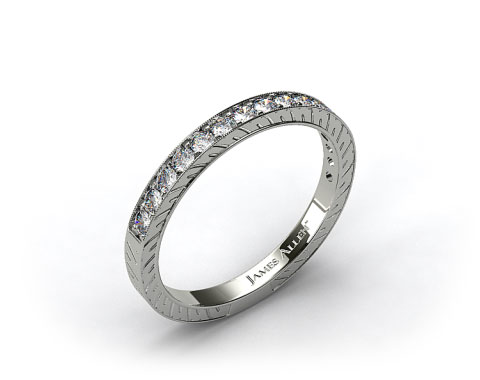 14k White Gold 0.21ct Round Pave Set Diamond Wedding Ring